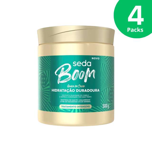 Paquete de 4 mascarillas de tratamiento intensivo de hidratación duradera Seda Boom - 4 x 500 g / 17,6 oz