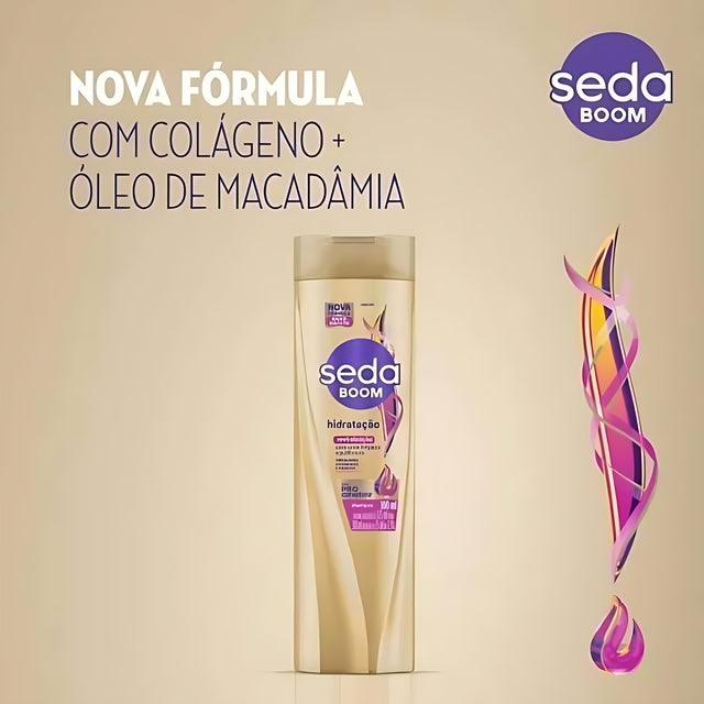 Seda Boom Hydration Shampoo - Low Sulfate Formula with Collagen & Macadamia Oil - 300ml / 10.14oz