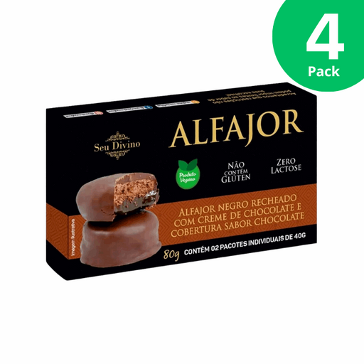 4 Packs Seu Divino Dark Alfajor - Vegan - Chocolate Cream Filling - 4 x 80g (2.8 oz)