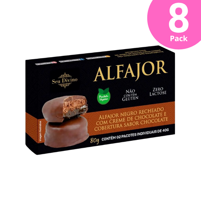 8 paquetes de alfajor oscuro Seu Divino - Vegano - Relleno de crema de chocolate - 8 x 80 g (2,8 oz)