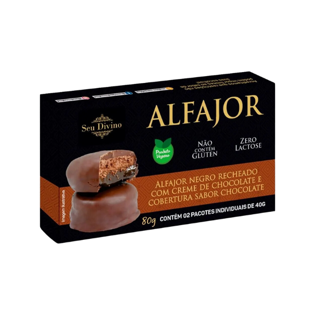 Seu Divino Dark Alfajor - Vegan - Chocolate Cream Filling - 80g (2.8 oz)