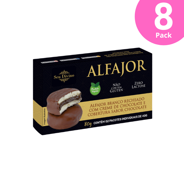 8 paquetes de alfajor blanco Seu Divino - Vegano - Relleno de crema de chocolate - 8 x 80 g (2,8 oz)