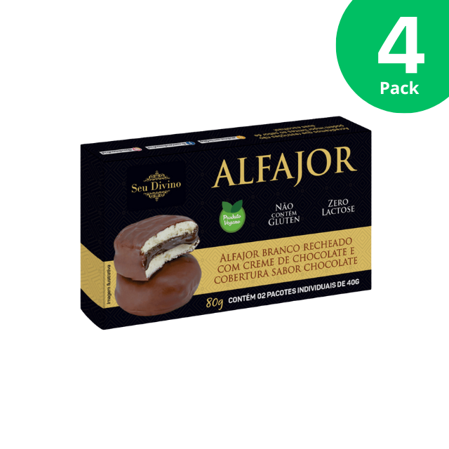 4 paquetes de Alfajor blanco Seu Divino - Vegano - Relleno de crema de chocolate - 4 x 80 g (2,8 oz)