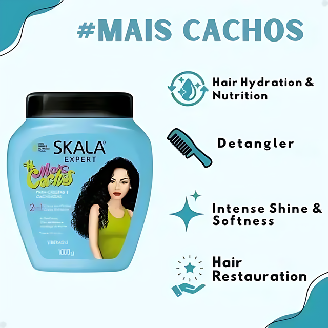 Skala #MaisCachos Ultra-Repair Styling & Treatment Cream – 35.27 oz (1000g) offering deep conditioning benefits – Buy now at MKPBR.COM – Worldwide Shipping