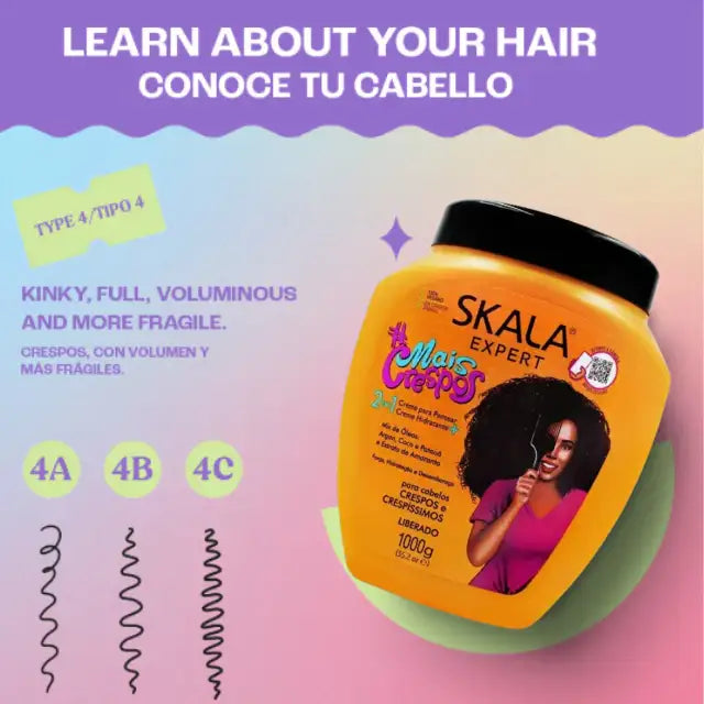 Skala #MaisCrespos Super Locken Haarbehandlung & Leave-In Creme – Kraftvolle Locken für krauses und widerspenstiges Haar, 35.27 oz (1000g)