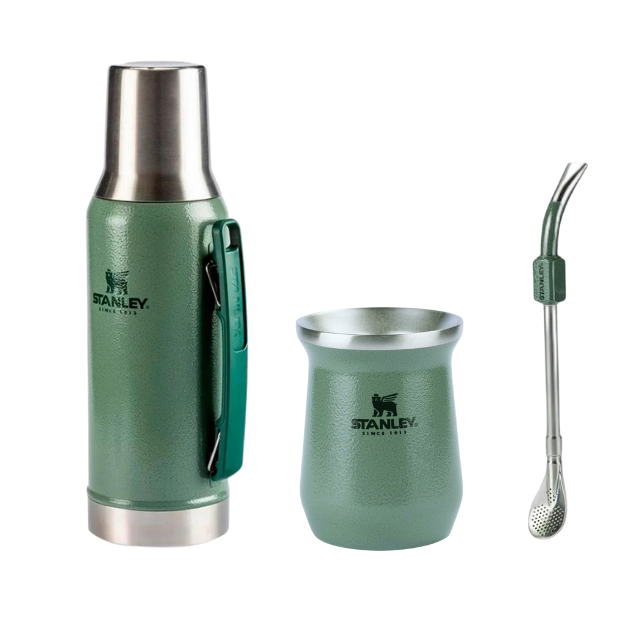 Stanley Mate System Kit Thermal Bottle, Thermos Cuia & Bombilla Spoon - Hammertone Green | Complete Kit for Chimarrão & Tererê - Original