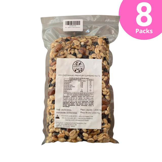 8 Pacotes Supremo Nuts Premium Mixed Nuts - Embalado a Vácuo - 8 x 1kg (35,27 onças)