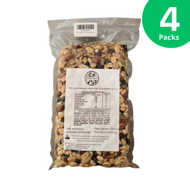 4 Pacotes Supremo Nuts Premium Mixed Nuts - Embalado a Vácuo - 4 x 1kg (35,27 onças)