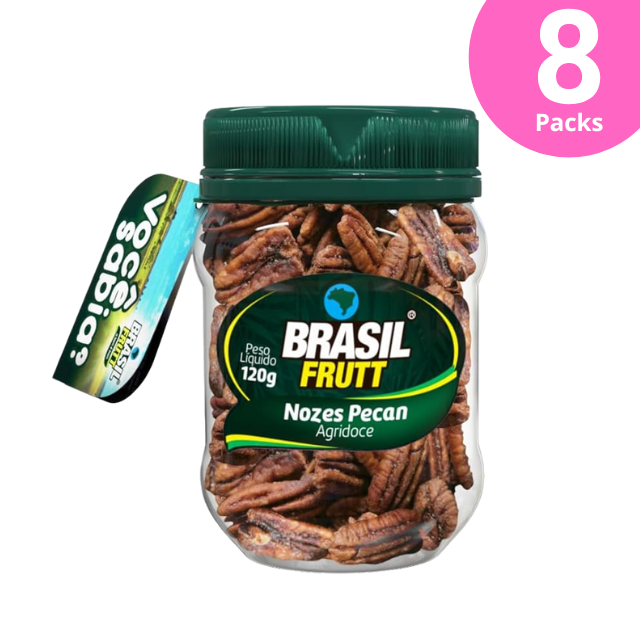 8 Pacotes de Nozes Pecan Doces e Salgadas - 8 x 120g (4.23 oz) - Kosher - Brasil Frutt
