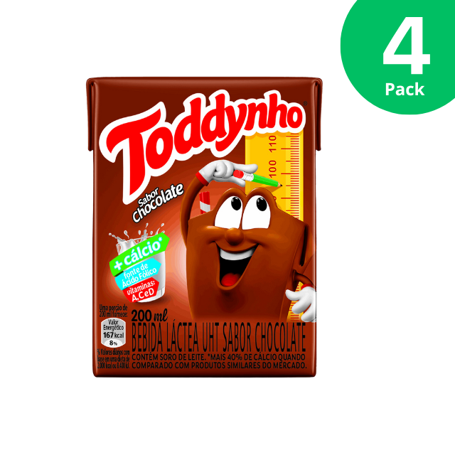 4 paquets de boisson au lait au chocolat Toddynho - Boîte de 4 x 200 ml