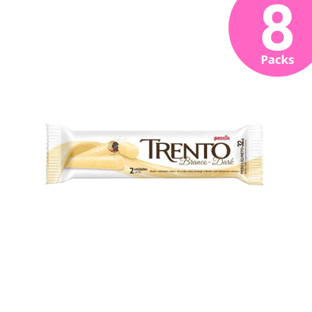 Wafers com cobertura de chocolate branco Trento - recheio de chocolate - 32gr - Caixa com 16 - Peccin