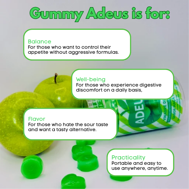  Adeus Apple Cider Vinegar Gummies – Green Apple Flavor for Metabolic Support and Natural Satiety – 5.29 oz (150 g) – Support for healthy weight management – Buy now at MKPBR.COM – Worldwide Shipping