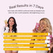 Two smiling women showcasing the Adeus Duo Exfoliator Kit results, with statistics highlighting 7-day user testimonials for softer, more radiant, and even-toned skin from the banana and pitaya brightening scrubs– Buy now at MKPBR.COM – Worldwide Shipping