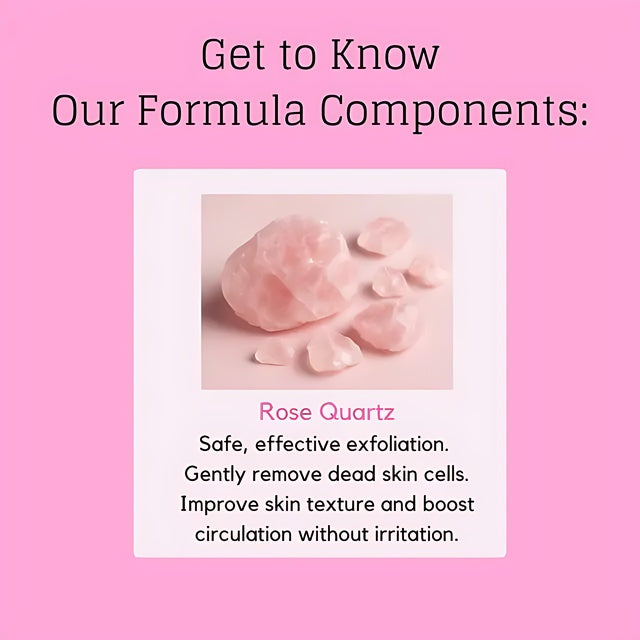 Adeus Pitaya Skin Renewal Exfoliator – Smoothing Body & Face Scrub, 5.82 oz (165g) - Graphic detailing Rose Quartz benefits: safe exfoliation, dead skin removal, improved texture, circulation – Buy now at MKPBR.COM – Worldwide Shipping
