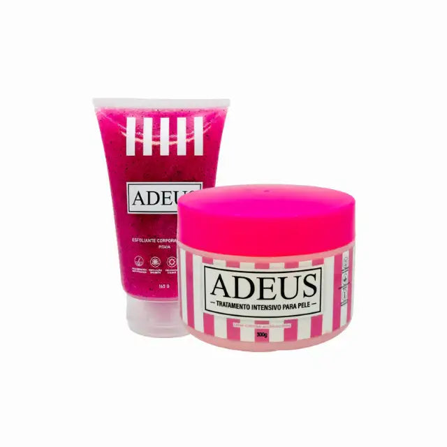 Adeus Skin Renewal & Firming Duo Kit – Pitaya Exfoliator & Cellulite Cream. Clean product shot of the complete kit for e-commerce listings – Buy now at MKPBR.COM – Worldwide Shipping