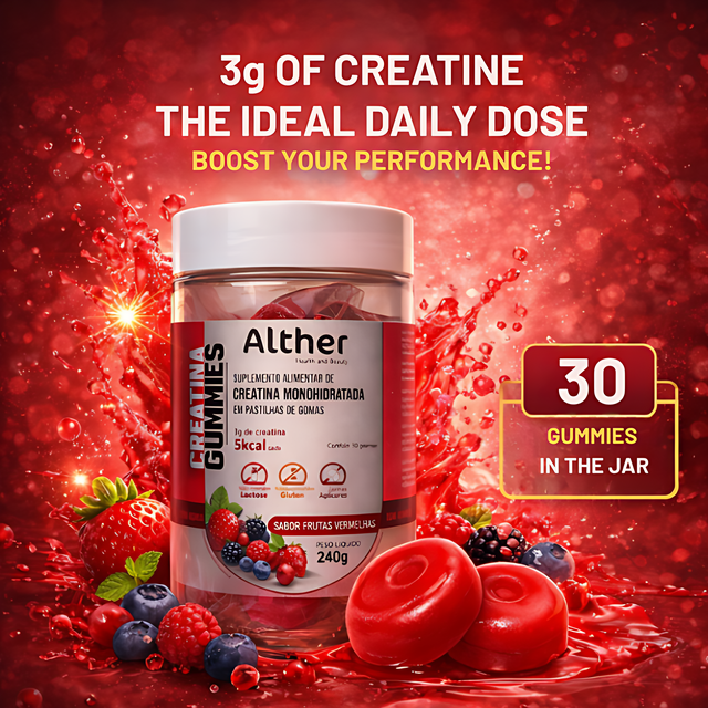 ALTHER Creatine Gummies 30-Count – 0.11 oz (3 g) Creatine per Gummy | Grape or Red Berries, portion clarity 3 g per gummy – Buy now at MKPBR.COM – Worldwide Shipping
