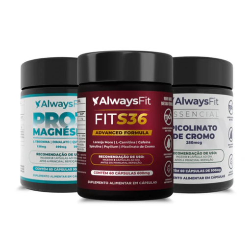 Always Fit Metabolic Harmony Kit – Pro3Magnesium + Chromium Picolinate 250mcg + FitS36, Brazilian wellness supplement – Buy now at MKPBR.COM – Worldwide Shipping