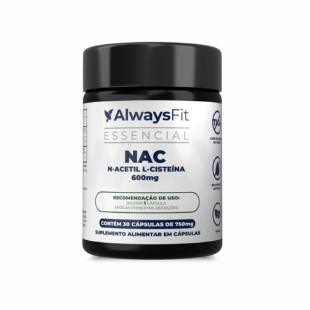 Always Fit N‑Acetyl L‑Cysteine (NAC) 600mg Antioxidant Precursor – 30 Capsules, front view – Buy now at MKPBR.COM – Worldwide Shipping