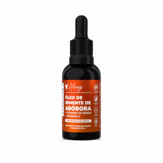 Always Fit Pumpkin Seed Oil + Vitamin D3 & E Daily Nourishment Drops – 1.01 fl oz, front view – Buy now at MKPBR.COM – Worldwide Shipping