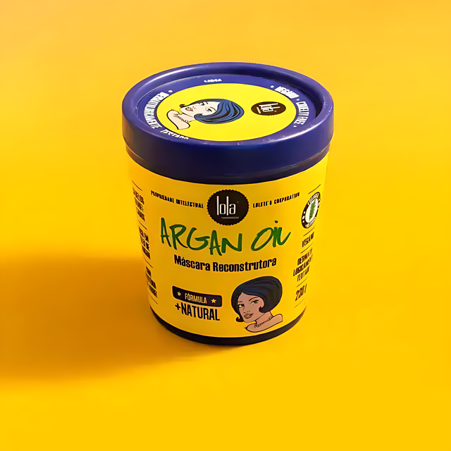 Yellow jar of Lola Cosmetics Argan Oil Reconstructive Mask 230g on vibrant background – MKPBR.COM