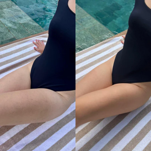 Amber Bloom Self Tanning Body Milk, Sunless Gradual Tanner + Deep Hydration – 4.06 fl oz (120 ml) summer glow lifestyle image – Buy now at MKPBR.COM – Worldwide Shipping