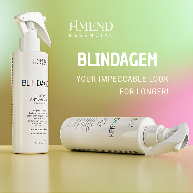 Amend Blindagem Essencial Anti-Humidity Shield Fluid for Long-Lasting Frizz Control + Heat Protection, 6.09 fl oz (180 ml) blowout prep step for humidity defense – Buy now at MKPBR.COM – Worldwide Shipping
