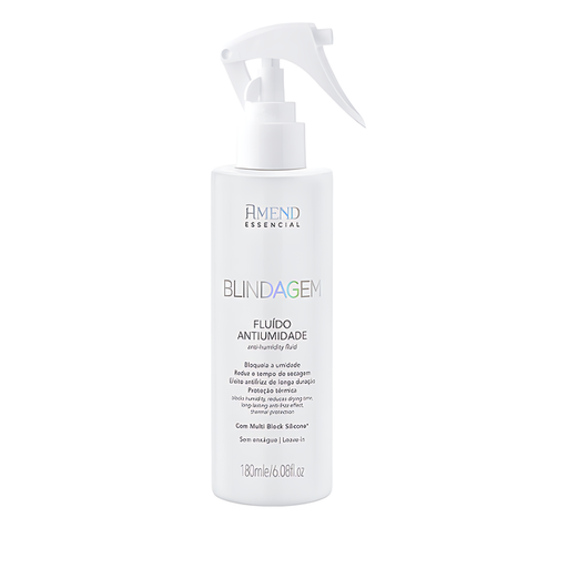 Amend Blindagem Essencial Anti-Humidity Shield Fluid for Long-Lasting Frizz Control + Heat Protection, 6.09 fl oz (180 ml) front bottle for smooth blowouts – Buy now at MKPBR.COM – Worldwide Shipping