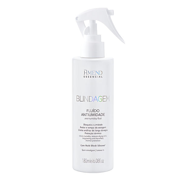 Amend Blindagem Essencial Anti-Humidity Shield Fluid for Long-Lasting Frizz Control + Heat Protection, 6.09 fl oz (180 ml) front bottle for smooth blowouts – Buy now at MKPBR.COM – Worldwide Shipping