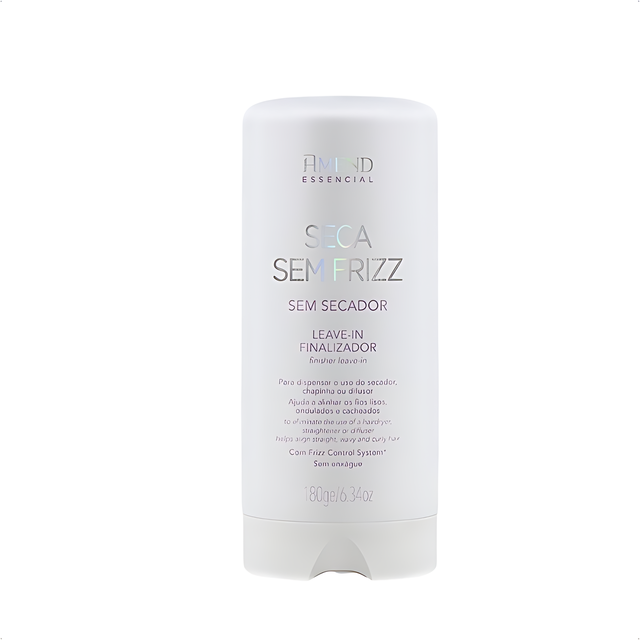 Amend Essencial Seca Sem Frizz Leave-In Cream (Air-Dry Anti-Frizz), 6.35 oz (180 g) front packaging for lightweight frizz control – Buy now at MKPBR.COM – Worldwide Shipping
