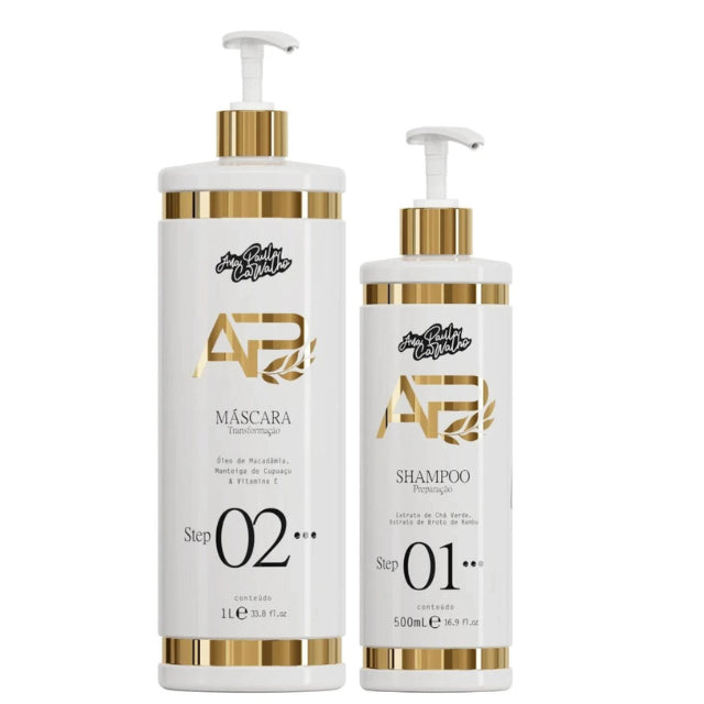 Ana Paula Carvalho Liso Lambido Professional Kit featuring the 1L Smoothing Mask and 500ml Preparation Shampoo – Buy now at MKPBR.COM – Worldwide Shipping