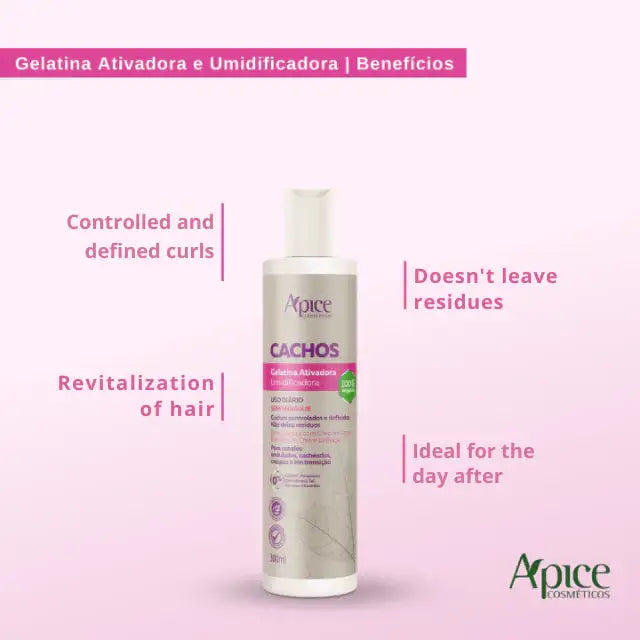 Ápice Kit Cachos: 5-Piece Ultimate Curl Defining & Hydration Care for All Curl Types (Shampoo, Conditioner, Gelatin, Mask & Activator)