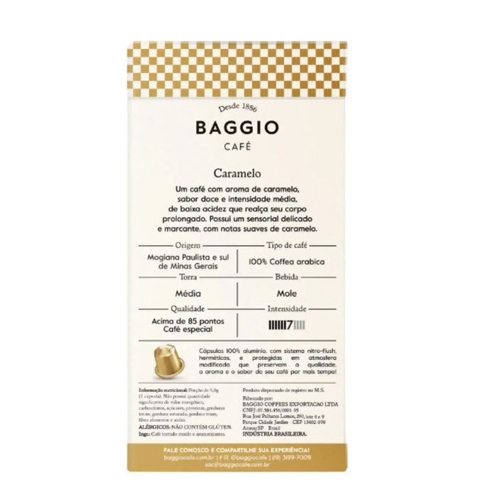 Brazilian specialty coffee, Baggio Café Caramel Nespresso compatible capsules, renowned for its vibrant flavor. – Buy now at MKPBR.COM – Worldwide Shipping
