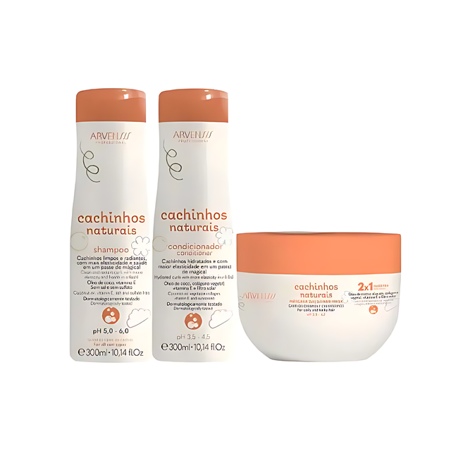 Arvensis Cachinhos Naturais Kids Curl Care Kit - Shampoo, Conditioner & 2-in-1 Mask (300ml Each) – Buy now at MKPBR.COM – Worldwide Shipping