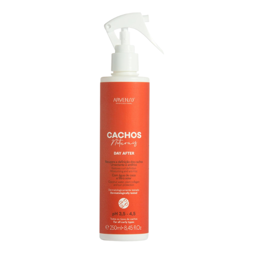 Arvensis Cachos Naturais Day After Spray 250ml refreshes curls with anti-frizz action and UV protection – Buy now at MKPBR.COM – Worldwide Shipping