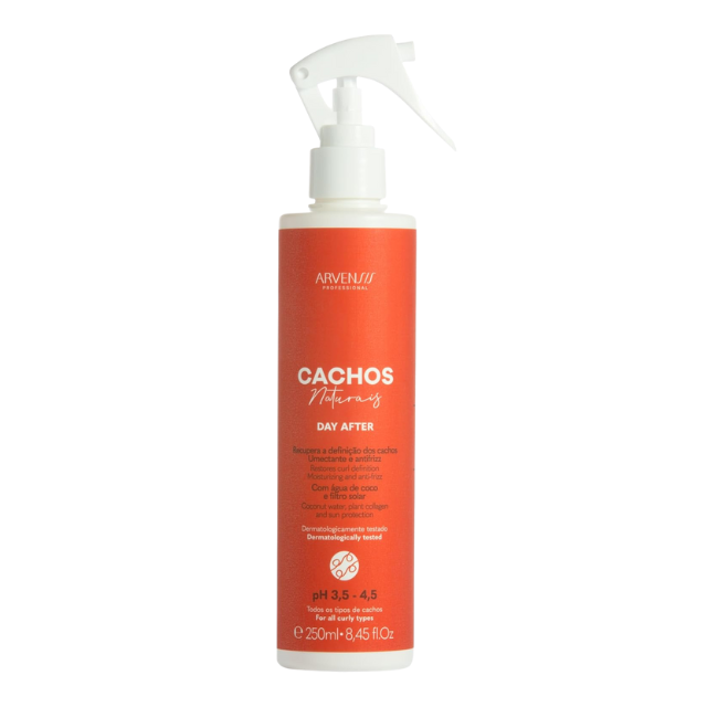 Arvensis Cachos Naturais Day After Spray 250ml refreshes curls with anti-frizz action and UV protection – Buy now at MKPBR.COM – Worldwide Shipping