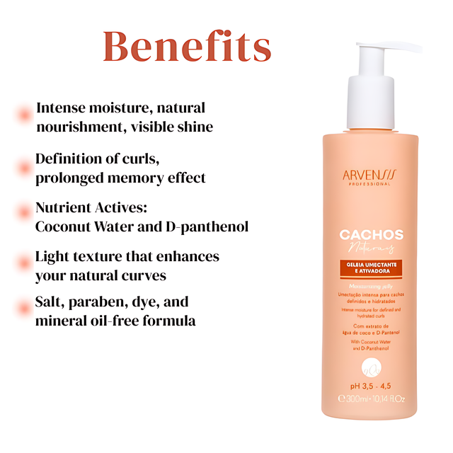 Arvensis Cachos Naturais lightweight definition jelly 300ml for shiny frizz-free curls with soft hold – Buy now at MKPBR.COM – Worldwide Shipping