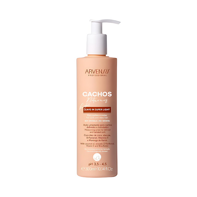 Arvensis Cachos Naturais Super Light Leave-In 300ml for lightweight definition and deep nourishment for fine curls