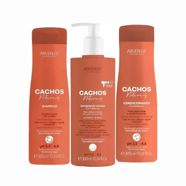 Arvensis Cachos Naturais Essential Care Kit - Shampoo, Conditioner & Wavy/Curly Activator (300ml Each) – Buy now at MKPBR.COM – Worldwide Shipping