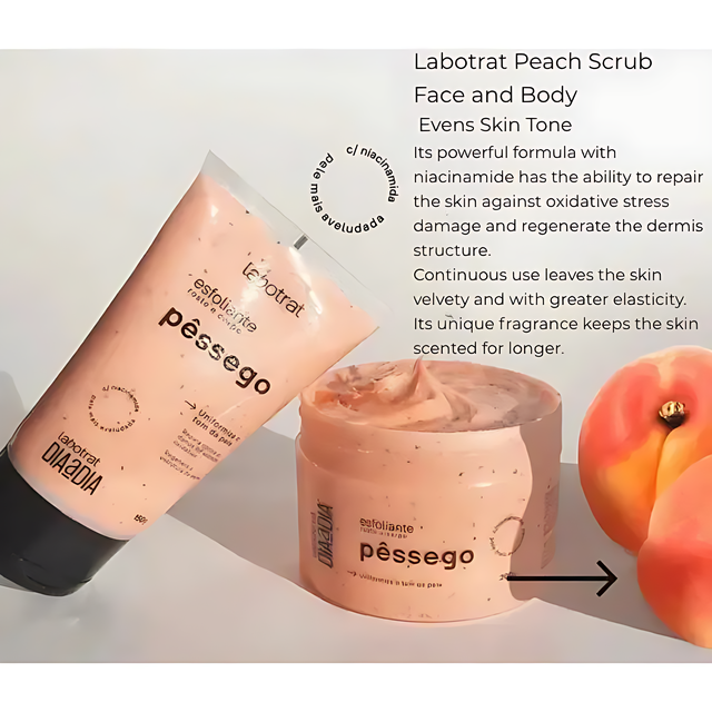 Authentic Brazilian Labotrat Scrub Peach Niacinamide for Skin Barrier Improvement – Buy now at MKPBR.COM – Worldwide Shipping
