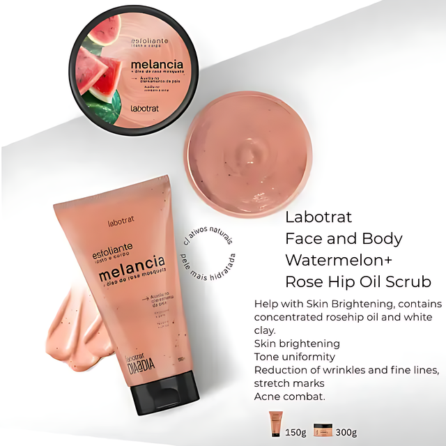 Authentic Brazilian Labotrat Scrub Watermelon Rosehip for Elasticity and Brightening – Buy now at MKPBR.COM – Worldwide Shipping
