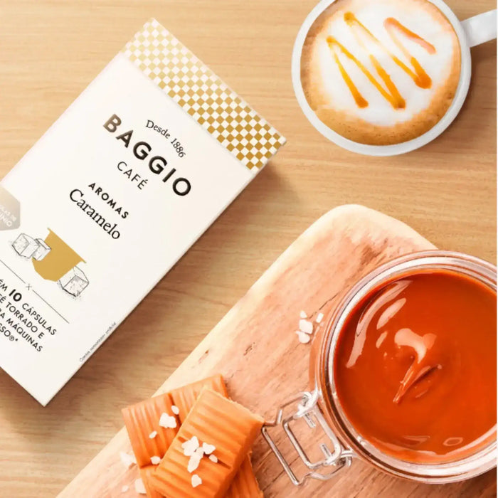 MKPBR Wellness offering Baggio Café Caramel Nespresso capsules, a premium flavored coffee from Brazil. – Buy now at MKPBR.COM – Worldwide Shipping
