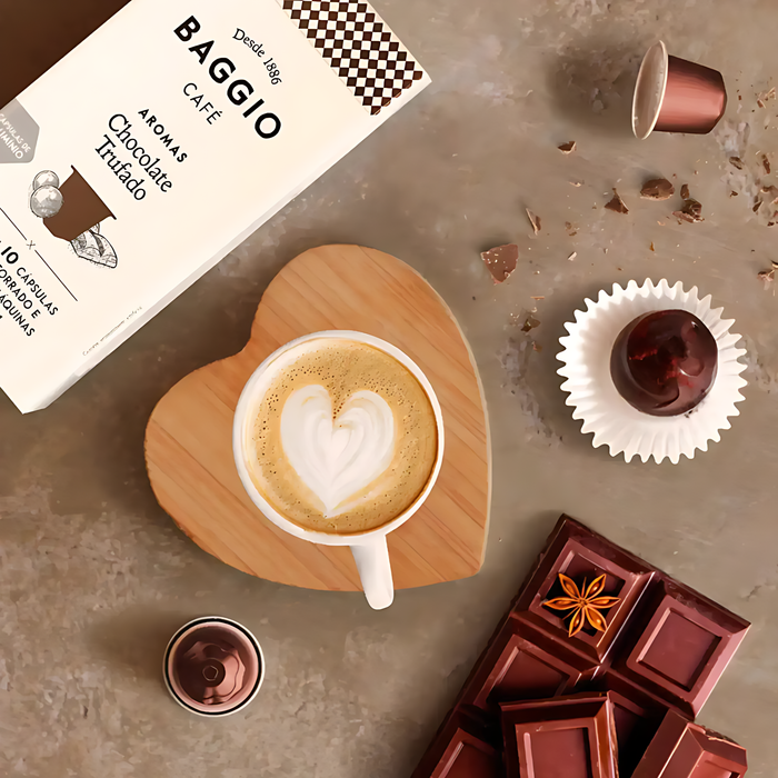 MKPBR Wellness offering Baggio Café Chocolate Truffle Nespresso capsules, a premium flavored coffee from Brazil. – Buy now at MKPBR.COM – Worldwide Shipping