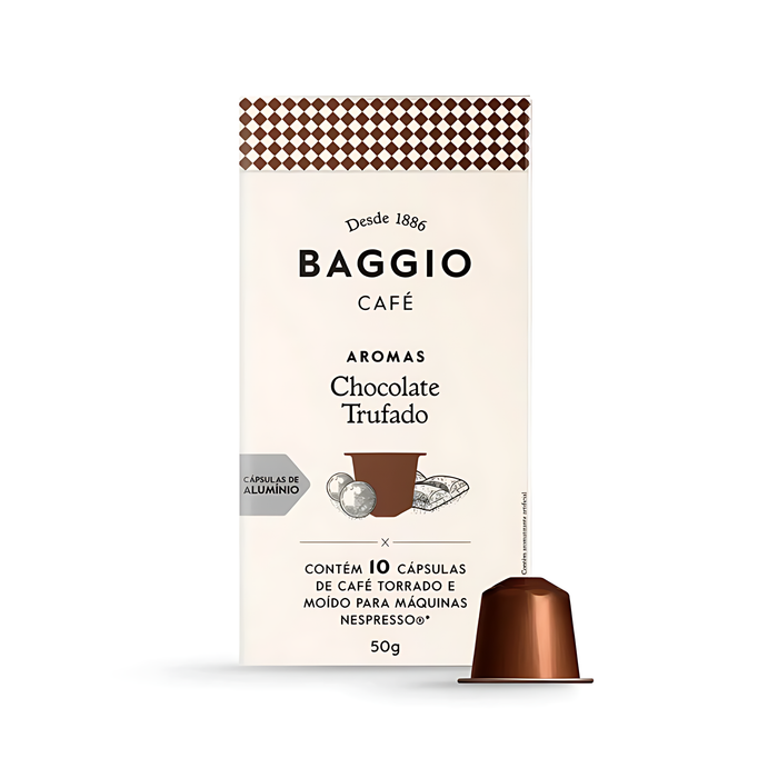 Baggio Café Chocolate Truffle Nespresso compatible coffee capsules, 10 count, showcasing rich aroma. – Buy now at MKPBR.COM – Worldwide Shipping