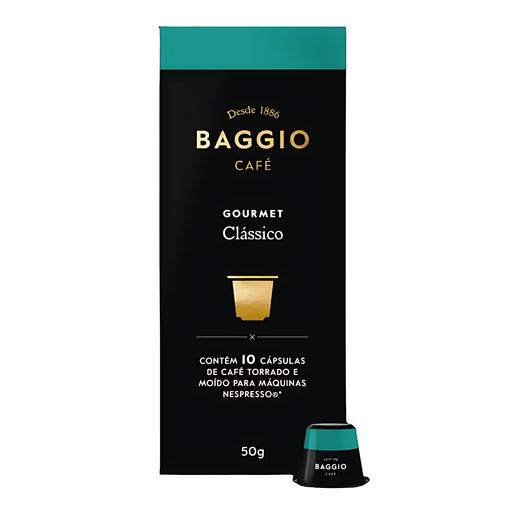 Baggio Café Clássico Nespresso compatible coffee capsules, 10 count, showcasing balanced flavor. – Buy now at MKPBR.COM – Worldwide Shipping
