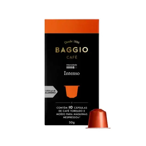 Baggio Café Intenso Nespresso compatible coffee capsules, 10 count, showcasing rich flavor. – Buy now at MKPBR.COM – Worldwide Shipping
