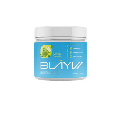 BLÄYVA Green Apple 3-in-1 Performance Powder: Front view of the 390g tub (30 doses), showing key product details – Buy now at MKPBR.COM – Worldwide Shipping