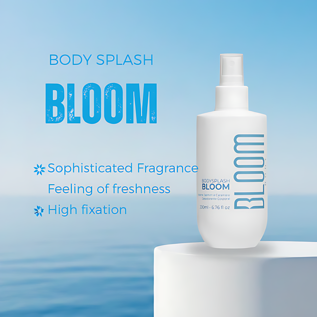 Bloom Body Bloom Body Splash Pistachio & Vanilla Body Mist Cologne Spray, Intense Gourmand Floral Scent – 6.76 fl oz (200 ml) premium flatlay for e-commerce product imagery – Buy now at MKPBR.COM – Worldwide Shipping