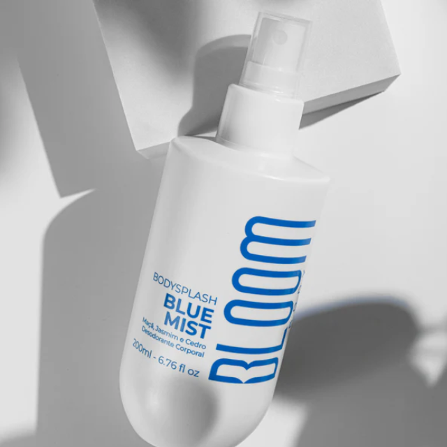 Bloom Body Blue Mist Body Splash Body Mist Cologne Spray, Fresh Aquatic Floral Scent (Moderate) – 6.76 fl oz (200 ml) close-up of product name and branding – Buy now at MKPBR.COM – Worldwide Shipping