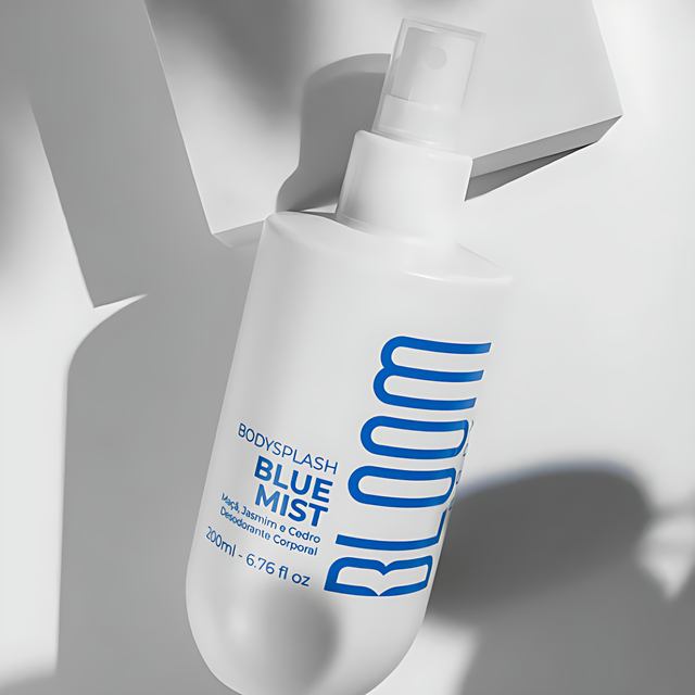 Bloom Body Blue Mist Body Splash Body Mist Cologne Spray, Fresh Aquatic Floral Scent (Moderate) – 6.76 fl oz (200 ml) close-up of product name and branding – Buy now at MKPBR.COM – Worldwide Shipping