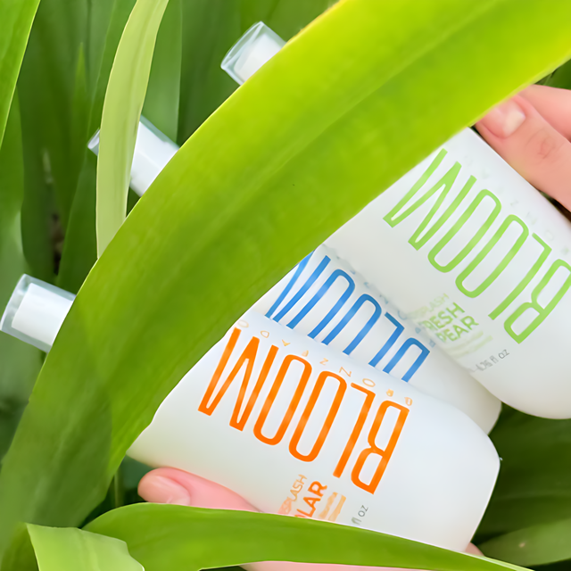 Bloom Body Body Splash Trio Kit: Solar + Fresh Pear + Blue Mist – 3 x 6.76 fl oz (200 ml) vanity lifestyle image for daily fragrance rituals – Buy now at MKPBR.COM – Worldwide Shipping